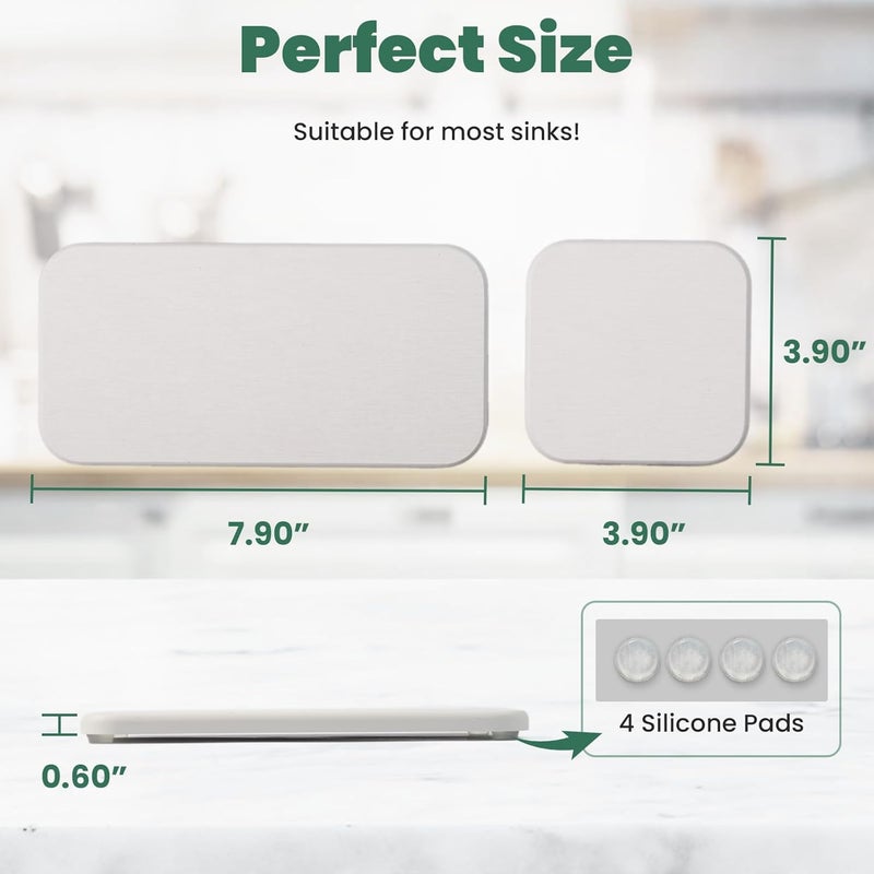 WALL QMER 3PCS Water Absorbing Diatomaceous Earth Tray for Sink, Fast Drying Soap & Toothbrush Holders for Bathroom Counter, 1 Stone Tray, 2 Stone Coasters - Image 5